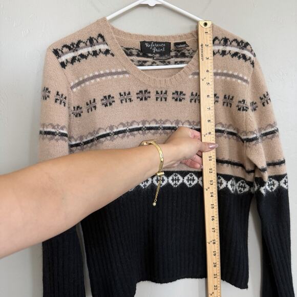 Vintage Reference Point Lambswool Angora Sweater Womans Sz L Fair Isle Tan Black - Picture 9 of 10